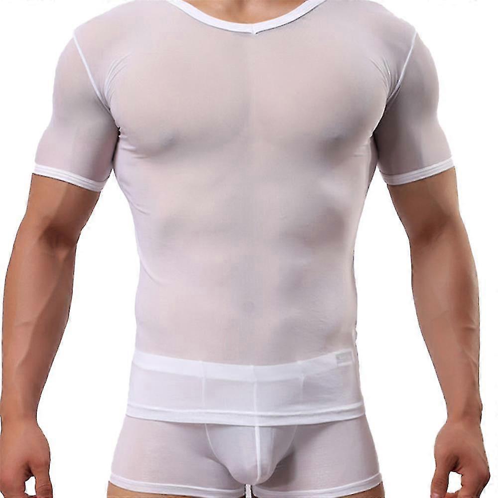 Herren Sexy Sheer Mesh See Through Kurzarm Atmungsaktive T-Shirts Unterhemden
