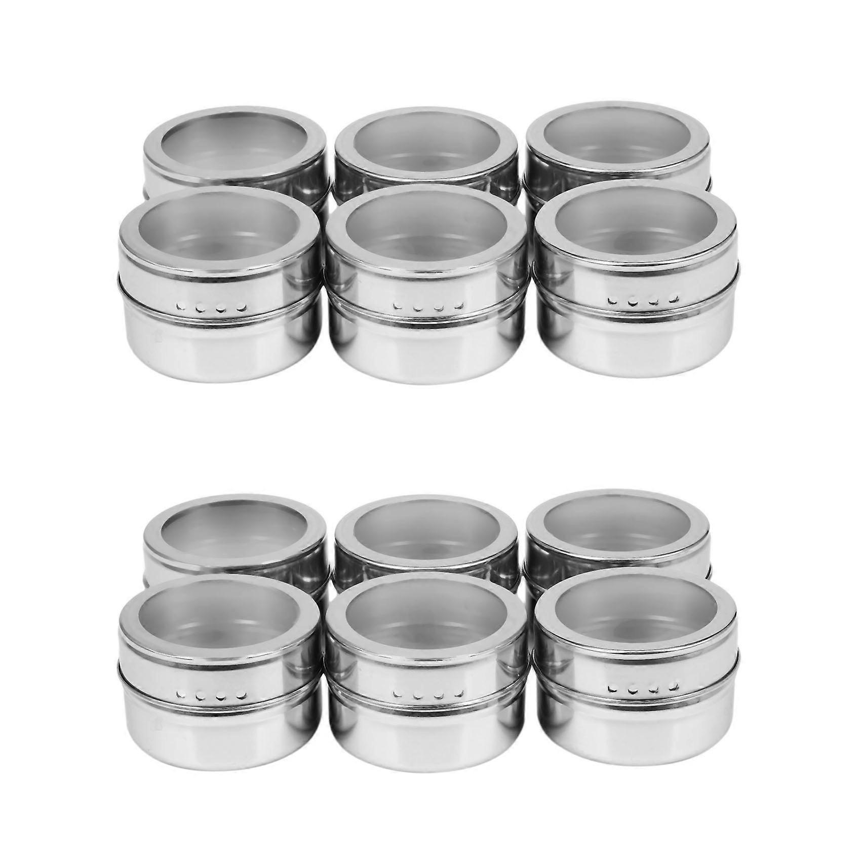 12Pcs / Set Clear Lid Magnetic Spice Jar Stainless Steel Spice Sauce Storage Container Pots Kitchen