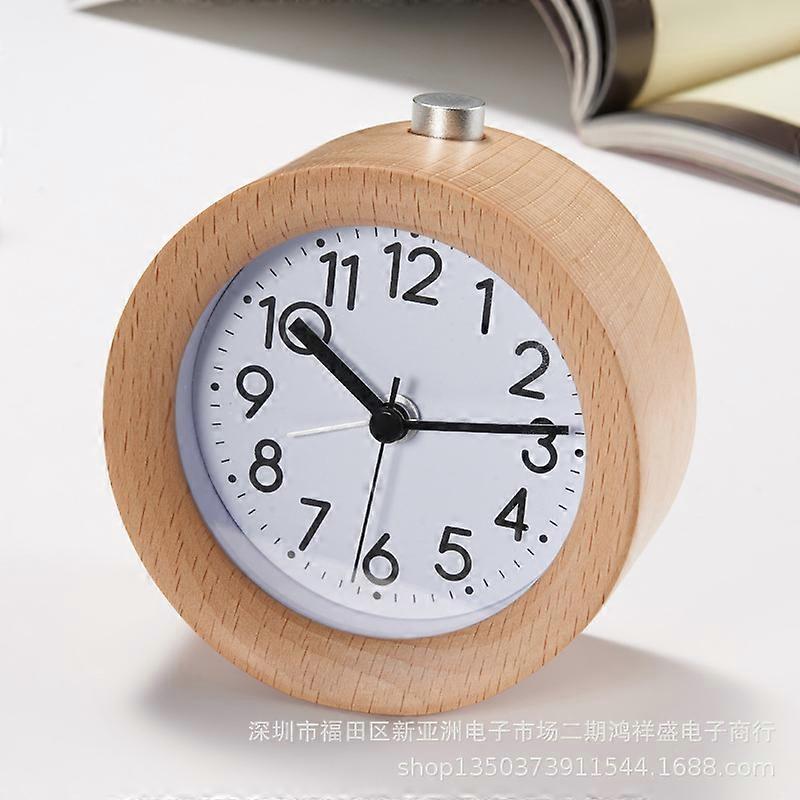 Non-ticking analog alarm clock, wooden alarm clock with snooze function, battery operated, for bedroom, kids and office, light brown