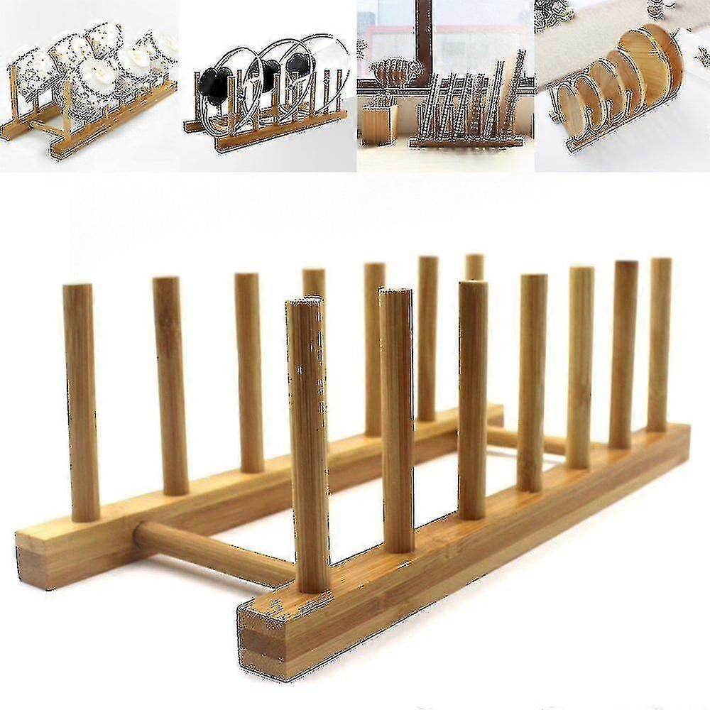 Alg Bamboo Plate Rack Compatible With Cabinet, Kitchen Storage Holder Stand Compatible With Dish