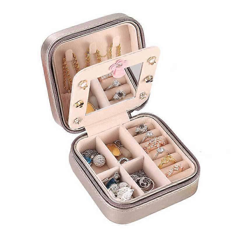 Portable leather simple mirror jewelry storage box