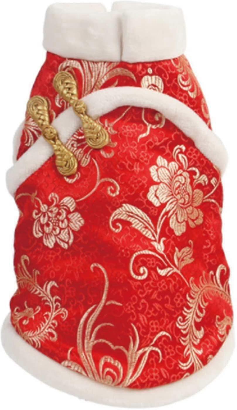 New Year Cat Knot Coat Brown Dog Cheongsam Winter Pet Clothes Red