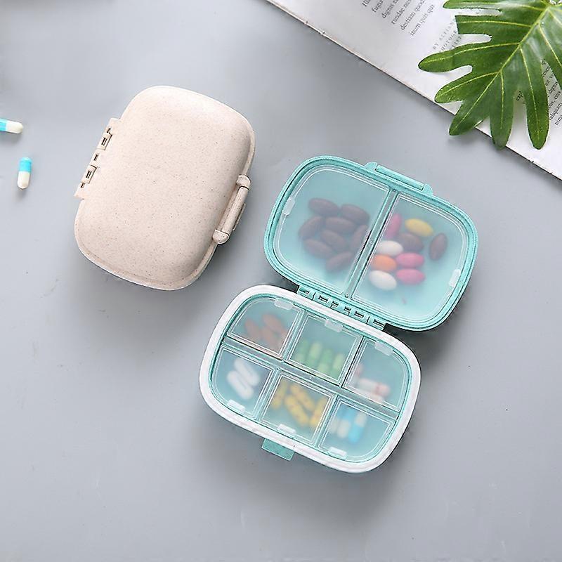 2 PCS (blue + beige, about 11*8*3cm) Daily Pocket Pill Box, Wheat Straw Material, Removable Compartments, Pill Boxes, Medicine Box, For Daily Travel M