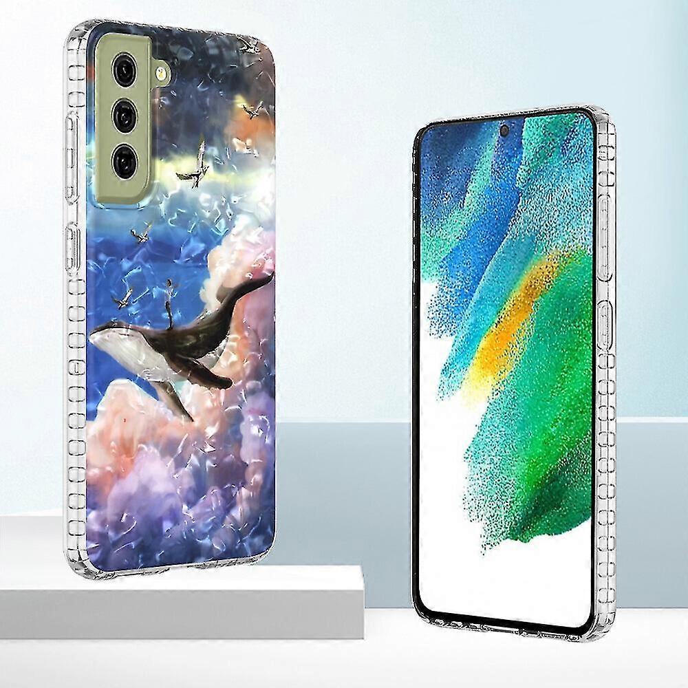 Compatible With Samsung Galaxy S21 Fe 5g/4g Bumper Soft Tpu With Hard Imd Floral Slim Clear Shockproof Pattern Phone Case - Elephant