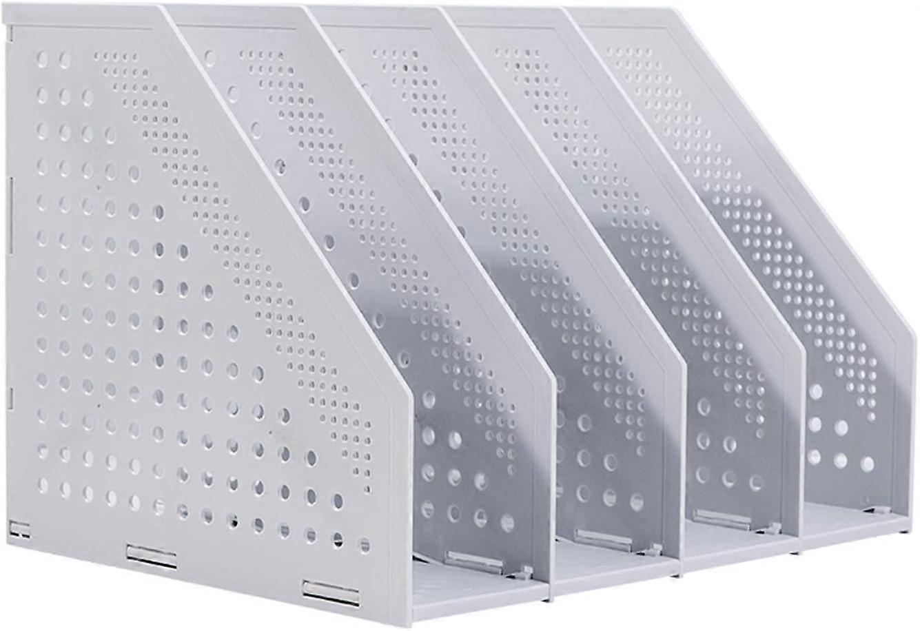 Magazine File - Foldable Desk Organizer with 4 Vertical Compartments for Office Organization
