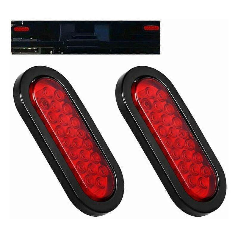 Pack 7.5" Oval Red Surface Mount LED Trailer Truck RV Tail Lights, Faceted with Red Reflective Bracket