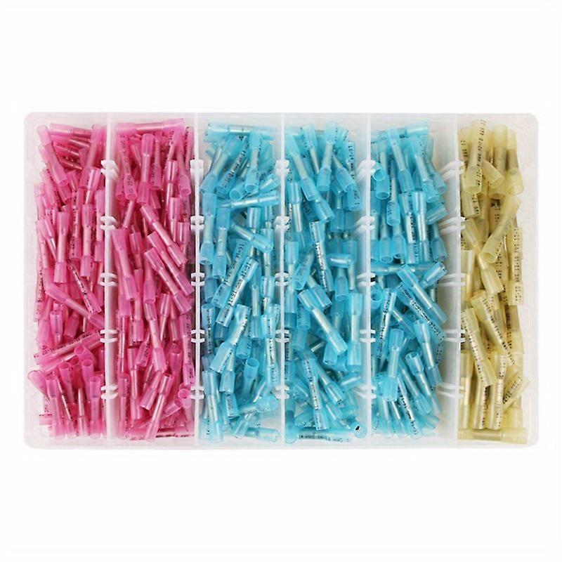 600pcs Durable Heat Shrink Butt Connectors for Automotive Wiring - Includes Plastic Box for Easy Storage