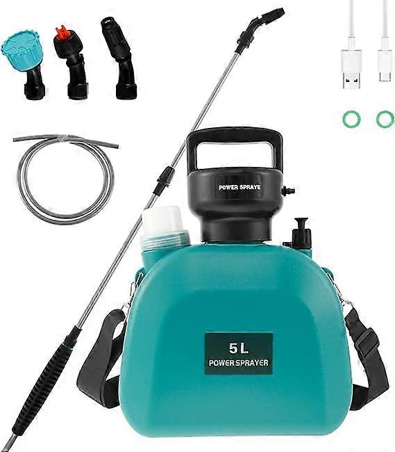 Elektrisk havesprøjte 5L sprøjtepumpe tryksprøjte vandsprøjte med 3 justerbare dyser, USB genopladeligt håndtag og udtrækkelig tryllestav