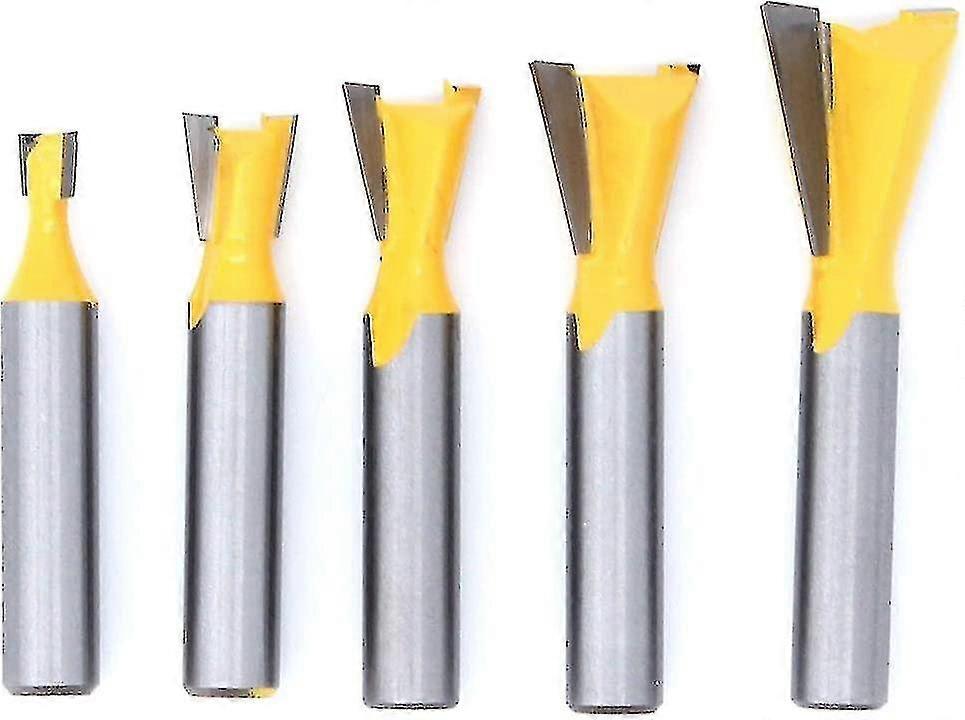 5 Pcs 8 Mm Shank Dovetail Router Bit Set, Halfblind Through Dovetail Joint Router Bit, Cutting Diameter 1/4" 3/8" 1/2" 5/8" 3/4" Woodworking Millin -n