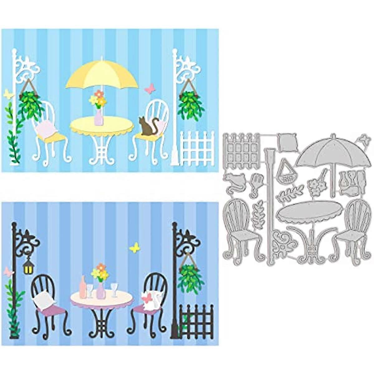 Leisure Time Die Cuts Hanging Plant and Lamp Embossing Template Mould Bistro Table and Chair Carbon Steel Die Set for Scrapbooking Card DIY Craft