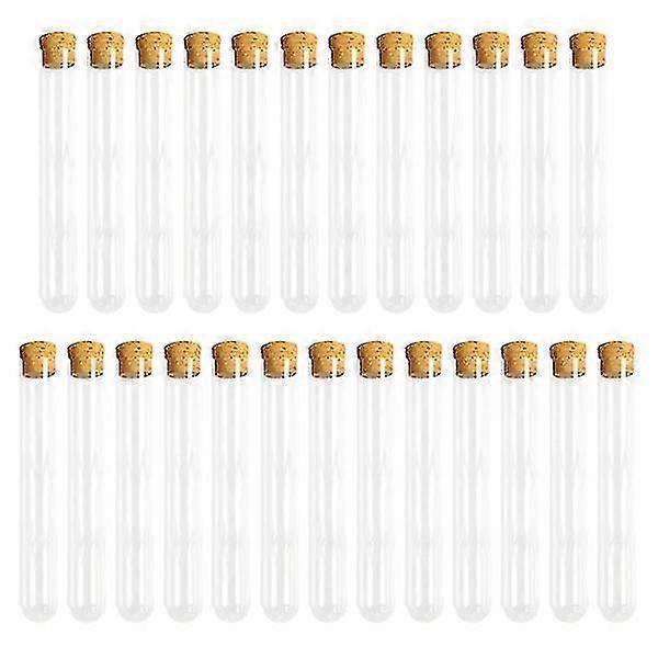 25pcs Clear Plastic Test Tubes With Cork Stoppers For Scientific Experiments, Party, Storage