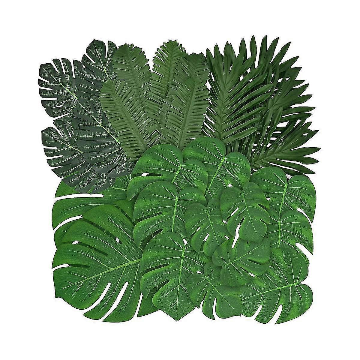 84 ks 6 druhů umělé palmové listy, tropické listy monstera, ozdoby z listů džungle, palmový list se stonky