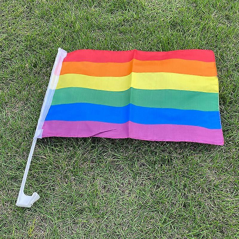 aerxemrbrae 30 * 45Cmレインボーカーフラッグレズビアンゲイプライドウィンドウフラッグ標準ベアラープラスチック旗竿で旗を振る