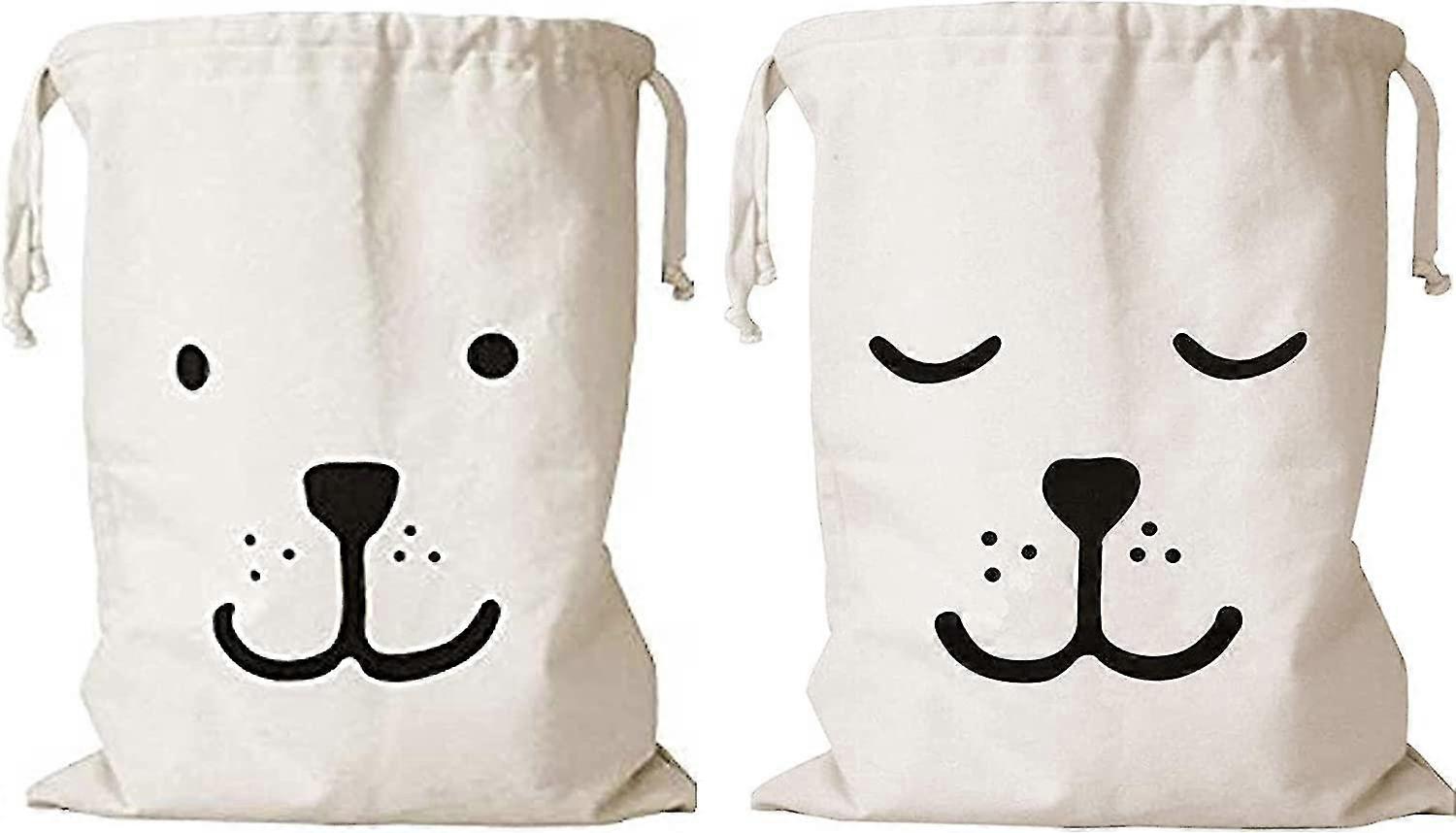 Canvas Drawstring Laundry Cotton Bag Travel Storage Bag 60x48cm (2 Pieces) T-x