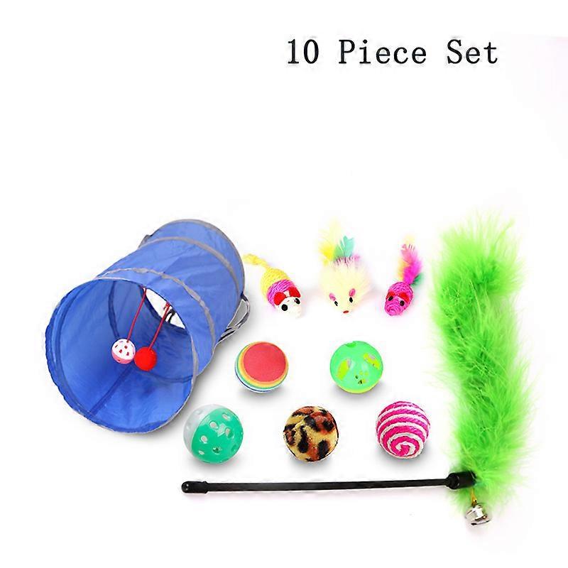 Cat Toys Set Funny Cat Stick Ball Feather Toy Creative Assorted Cat Interactive Play Toy For Kittens Tease Tunnel Molar Suit