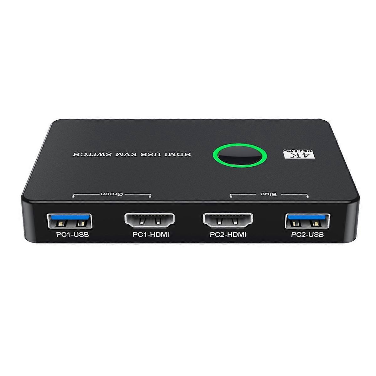 USB3.0 KVM Switch Selector for 2 Computers Sharing Mouse Keyboard Printer to 1 HD Monitor Support 4