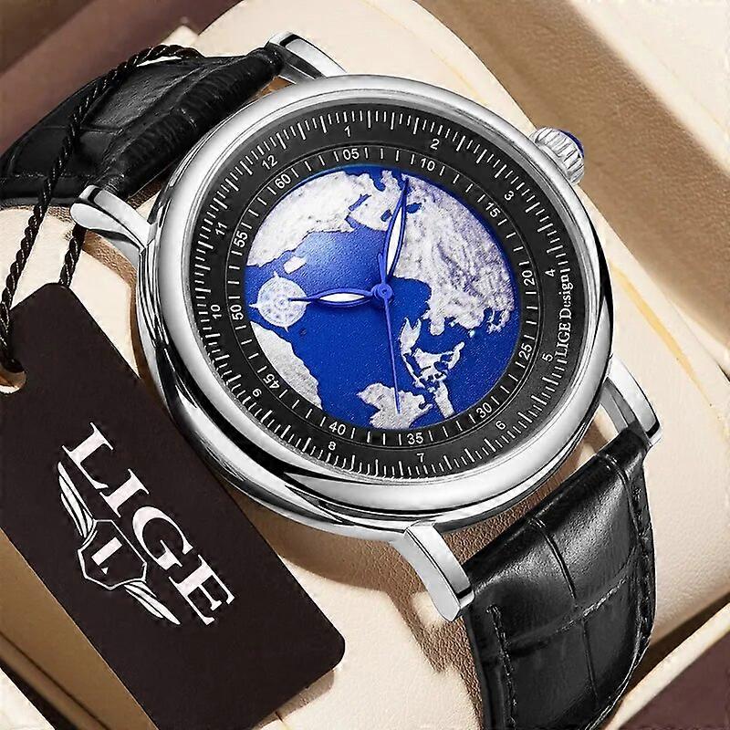LIGE Mens Watches Fashion Blue Planet Creative Earth Quartz