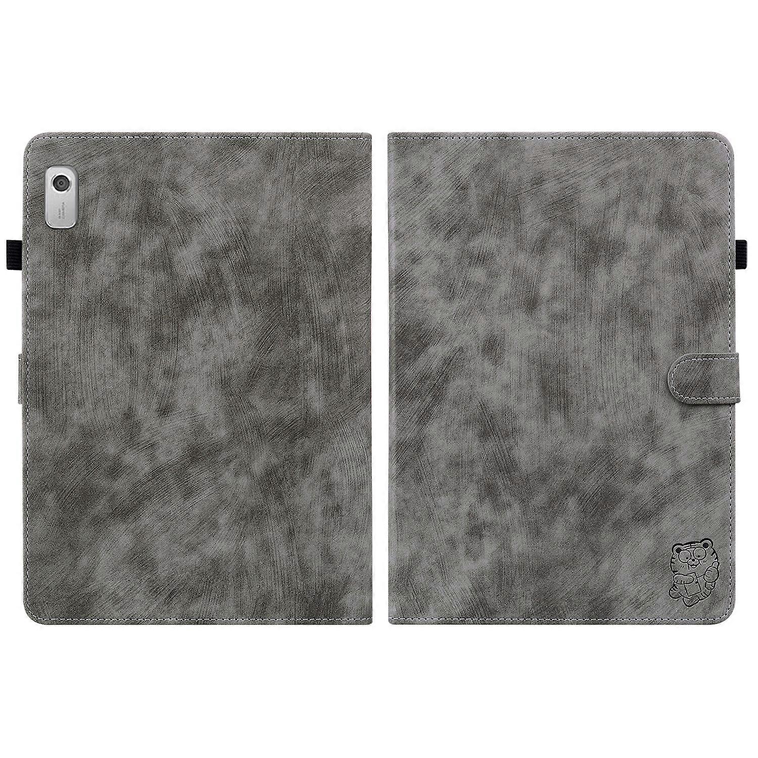 Tablet Case For Lenovo Tab M9 Tiger Pattern Flip Leather Tablet Case(Grey)