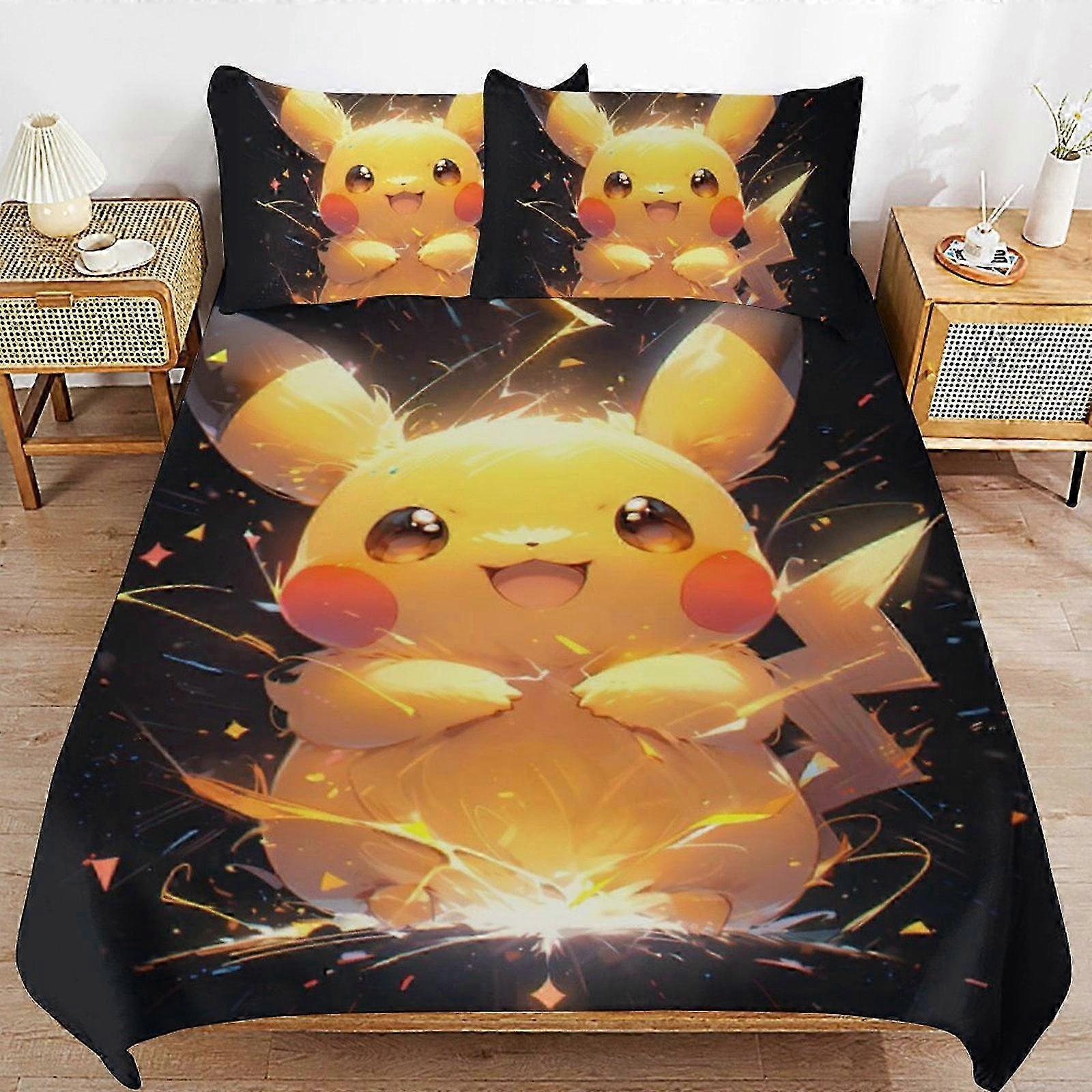 o3348 Lenzuola Pi--chu Copripiumino da letto Biancheria da letto in microfibra Se3D Printed Lightweight3 Piece Comforter Se,ams fo (1 copripiumino e 2 federe) Letto