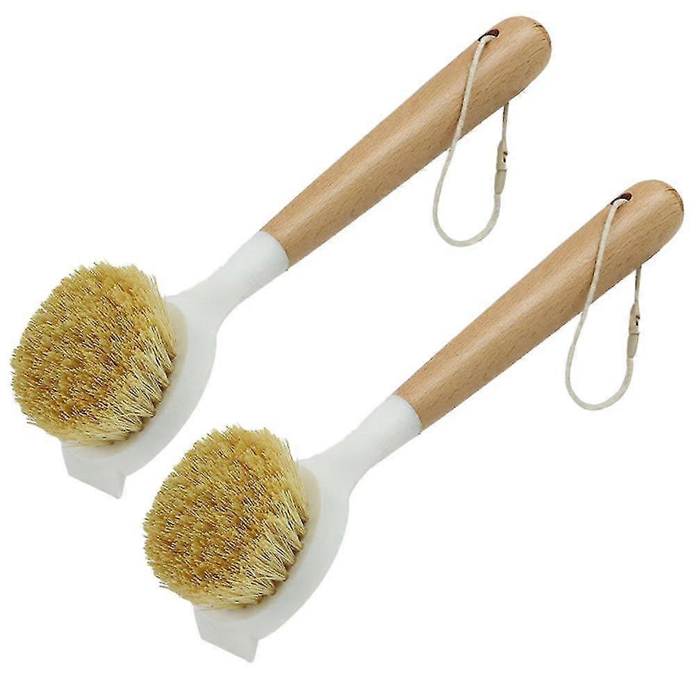 2 Pcs Dish Brush With Bamboo Handle For Pans, Pots Cleaning