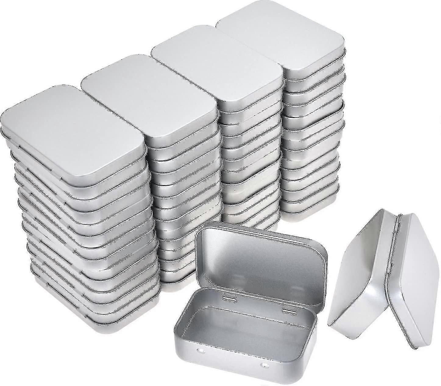 Metal Rectangular Empty Hinged Jar - Silver Mini Portable Box Container Small Storage Kit And Home Organizer