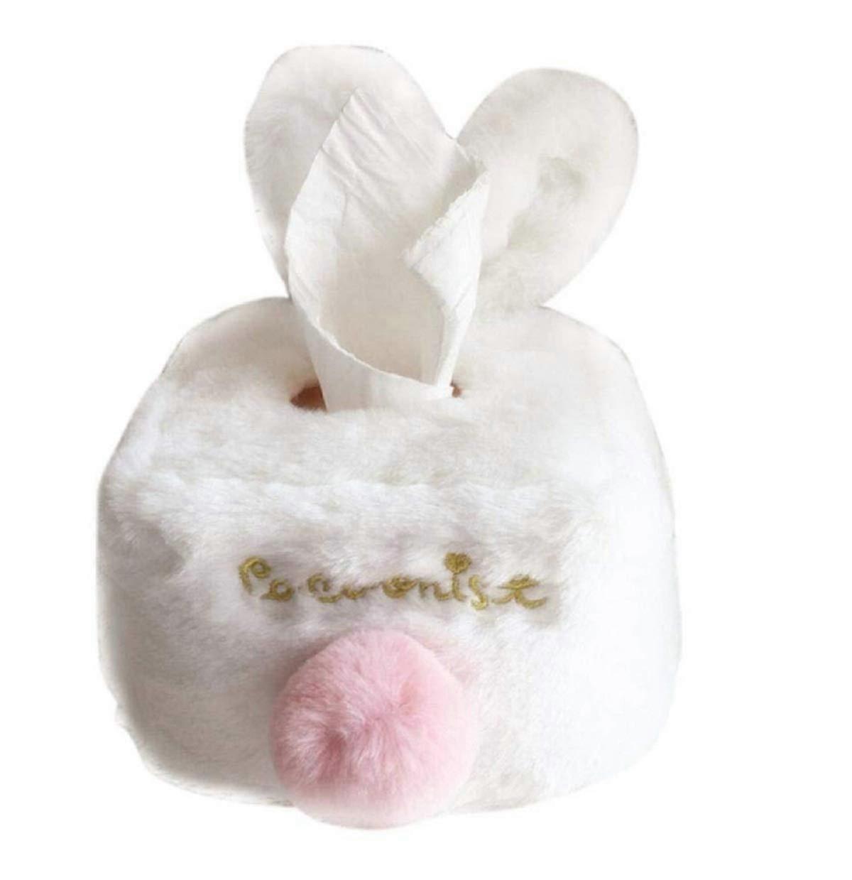 Bunny Rabbit Home Office Car Tissue Box Cover Holder Paper Case Plush(White)