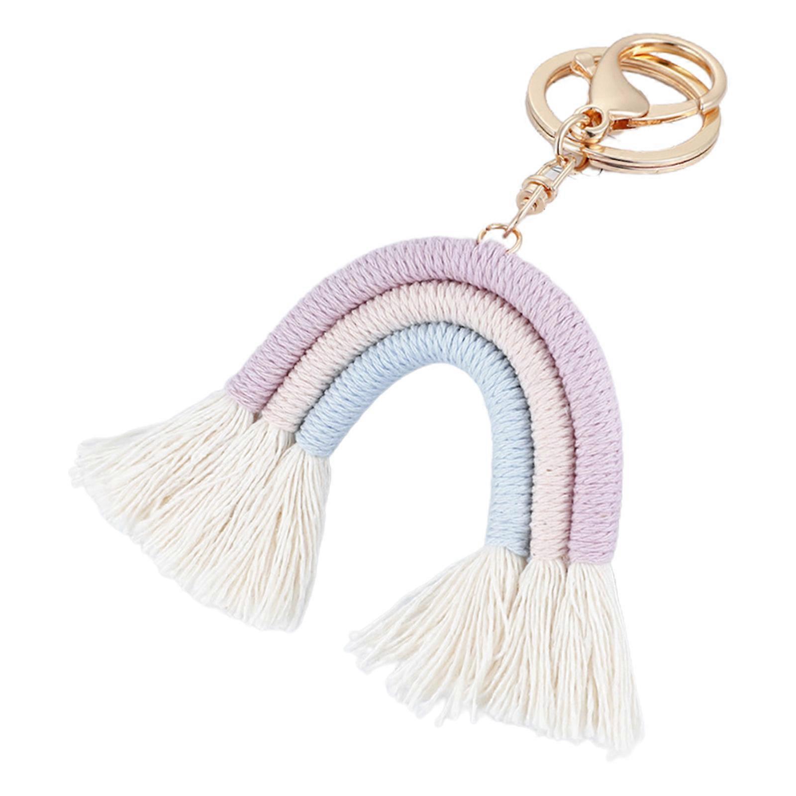 Boho Rainbow Keychain Macrame Weaving Tassel Keychains Keyring Holder Pendant