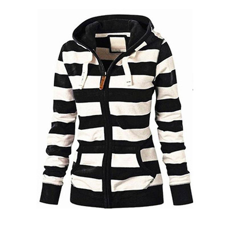 Kvinders stribet Leopard Print Vælg Zip Jacket Pullover Hættetrøje