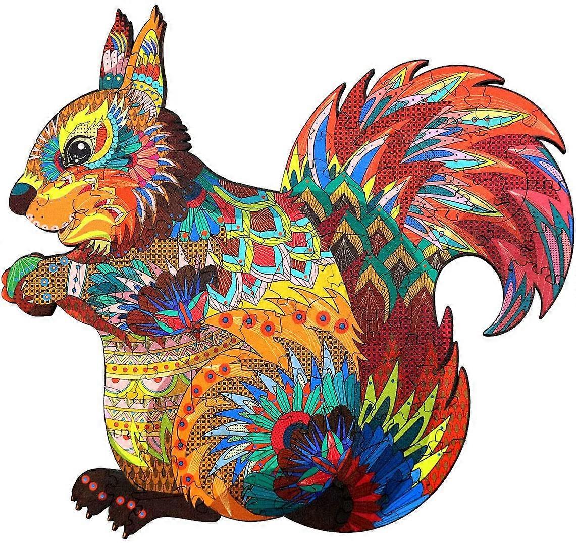 Unique Wooden Puzzles for Adults Squirrel Animal Shape Magic Wooden Jigsaw Puzzle Difficult Irregular Wooden Puzzles with Unique Pieces, 100 Piece, Sm