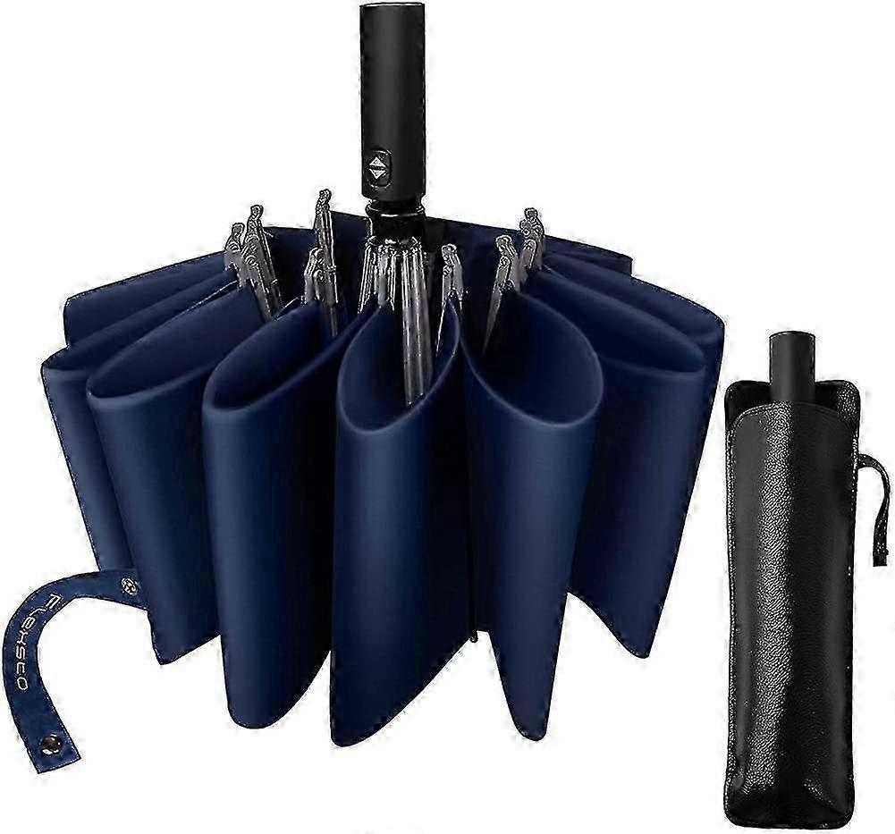 Folding Travel Windproof Umbrella, 12 Ribs Reverse Auto Open/close Rain Umbrella, Portable