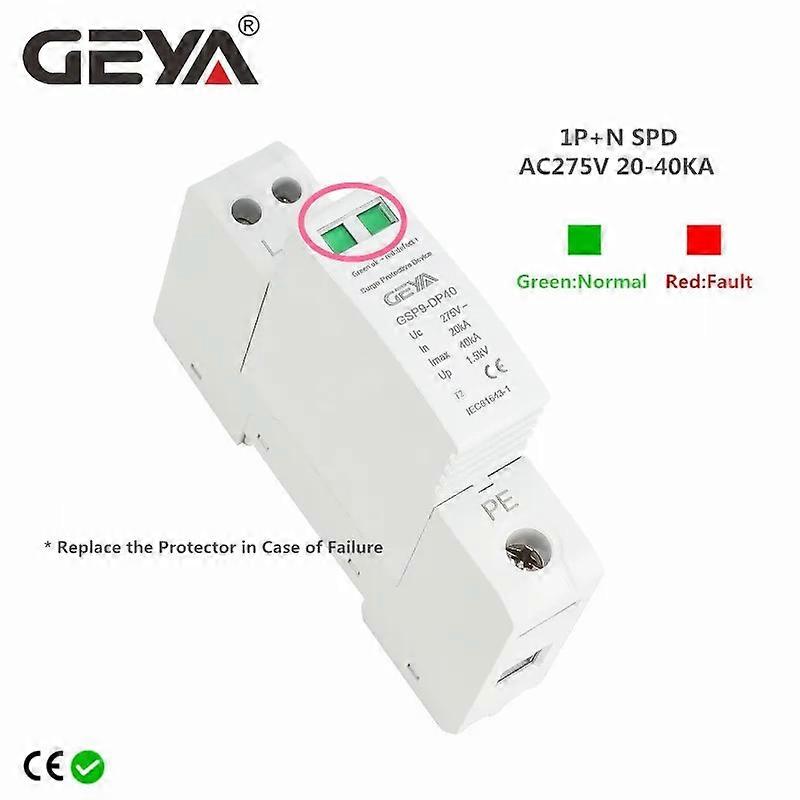GEYA GSP9 1P+N 18mm SPD 20~40KA Surge Protector Lightning Protection Low-voltage Arrester Device AC275V SPD