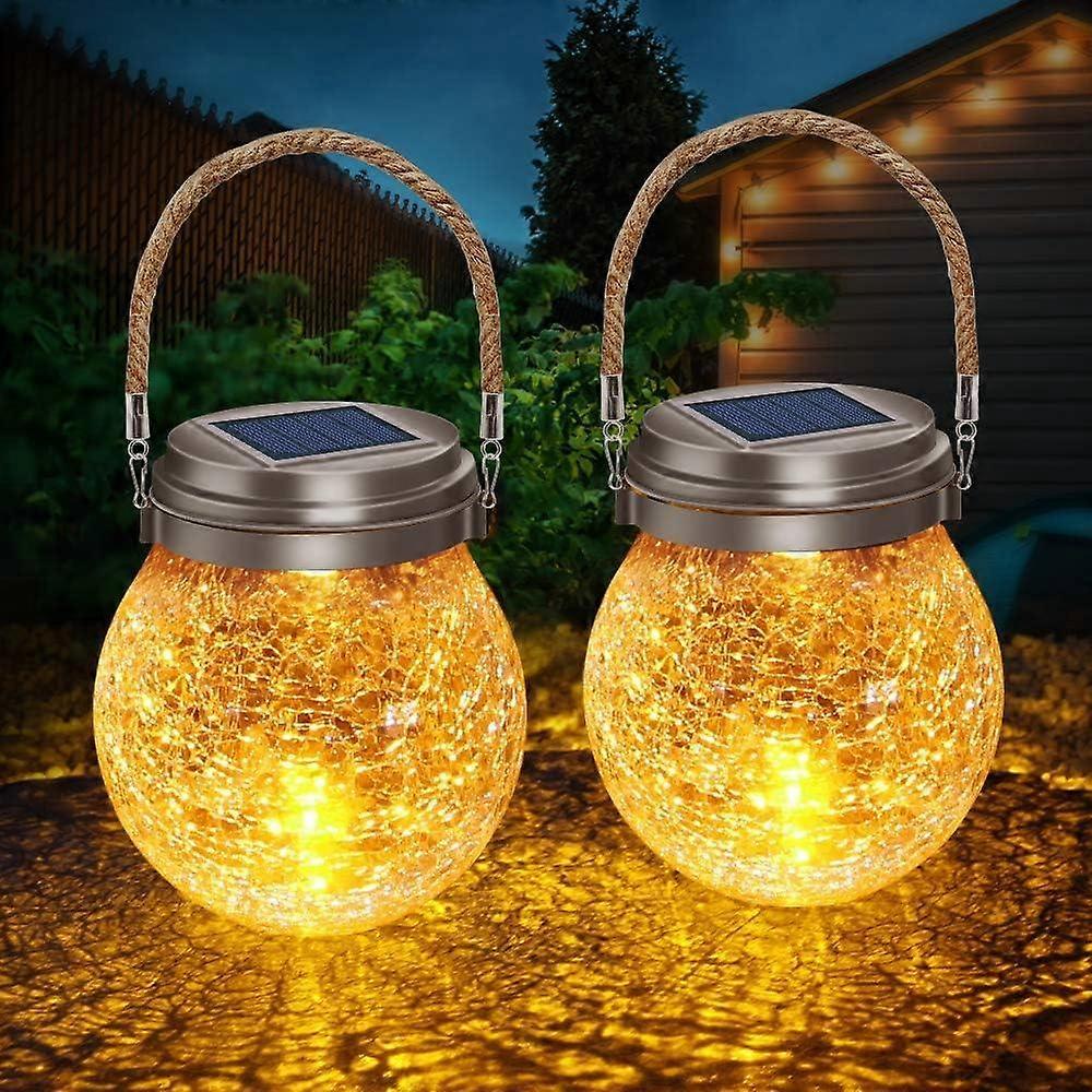 Solar Lantern Crackle Glass Ball, Amber Warm Solar Lanterns