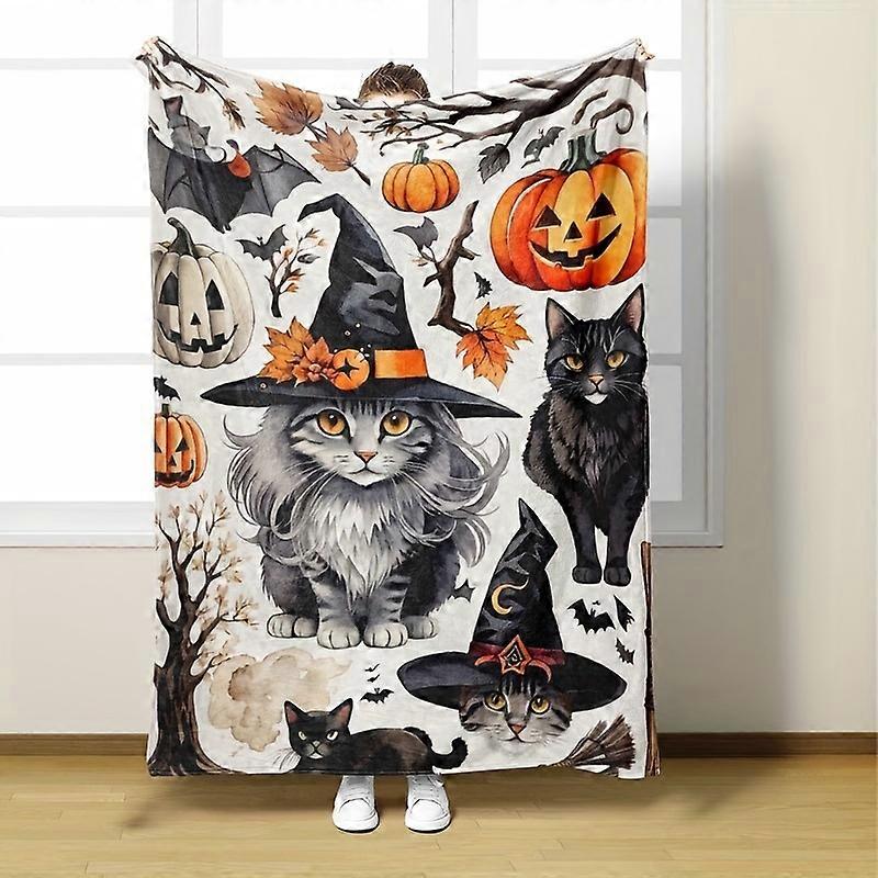 Halloween motiv deka vtipná dýňová kočka duch tisk flanelová deka měkký přehoz deka na zdřímnutí design 194