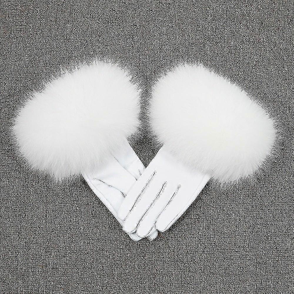 المرأة الشتاء الدافئ جلد الغنم وقفازات فوكس فور