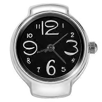 1Pc Fashionable Women Men Quartz Analog Round Finger Ring Love Watch (Black)