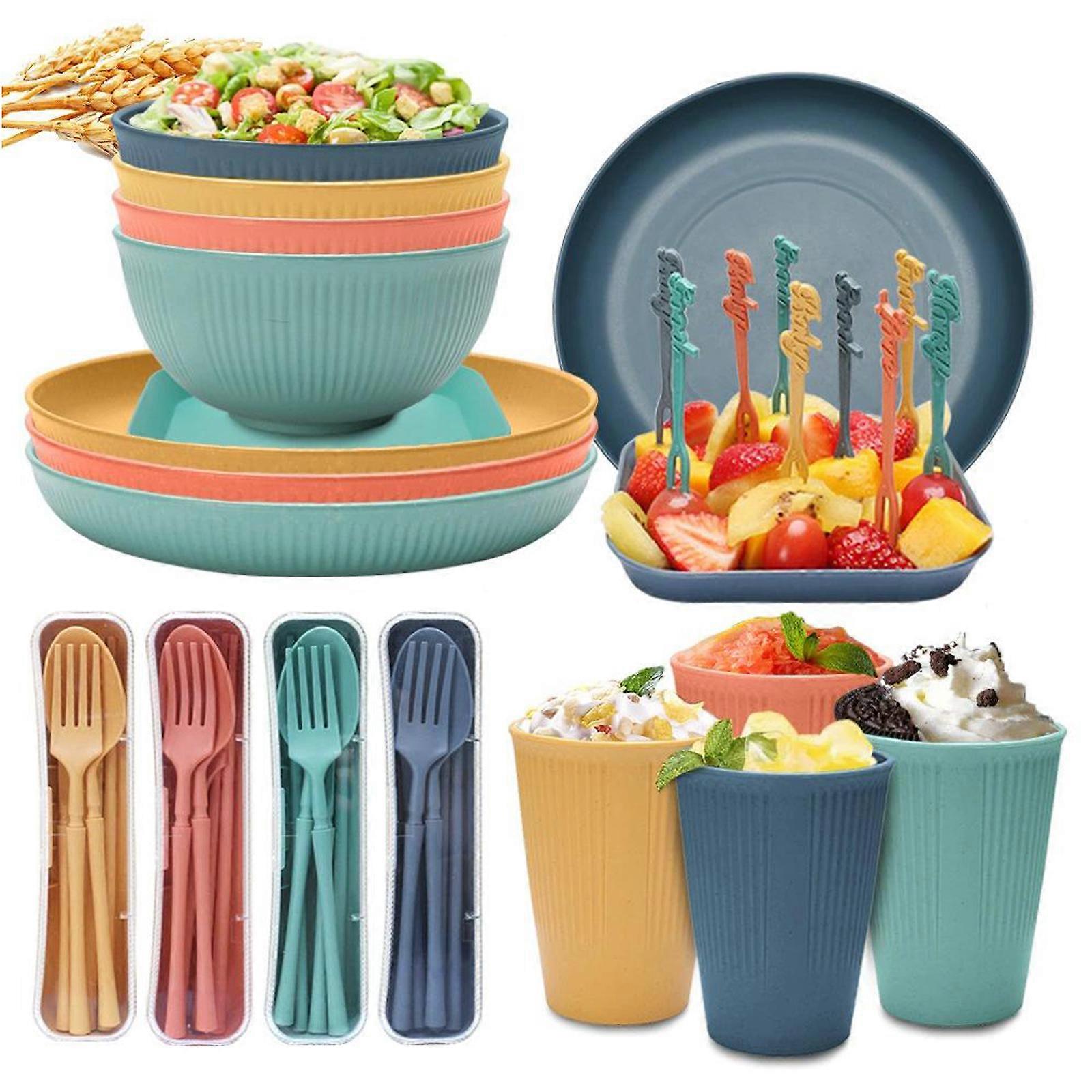 Wheat Straw Dinnerware Sets for (48pcs) Unbreakable Microwave Dishwasher Safe