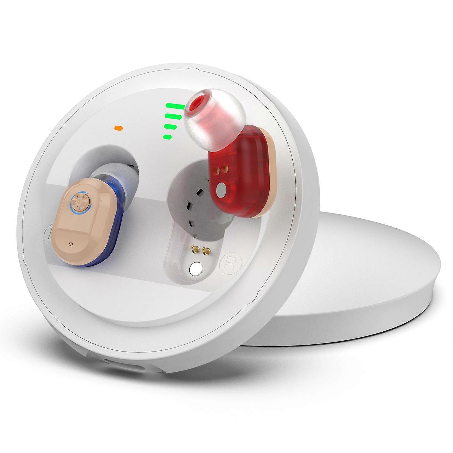 Elderly and Adult Rechargeable Sound Amplifiers, ITE (in ear) Hearing Aids With Noise Reduction Function, One Pair Red Blue