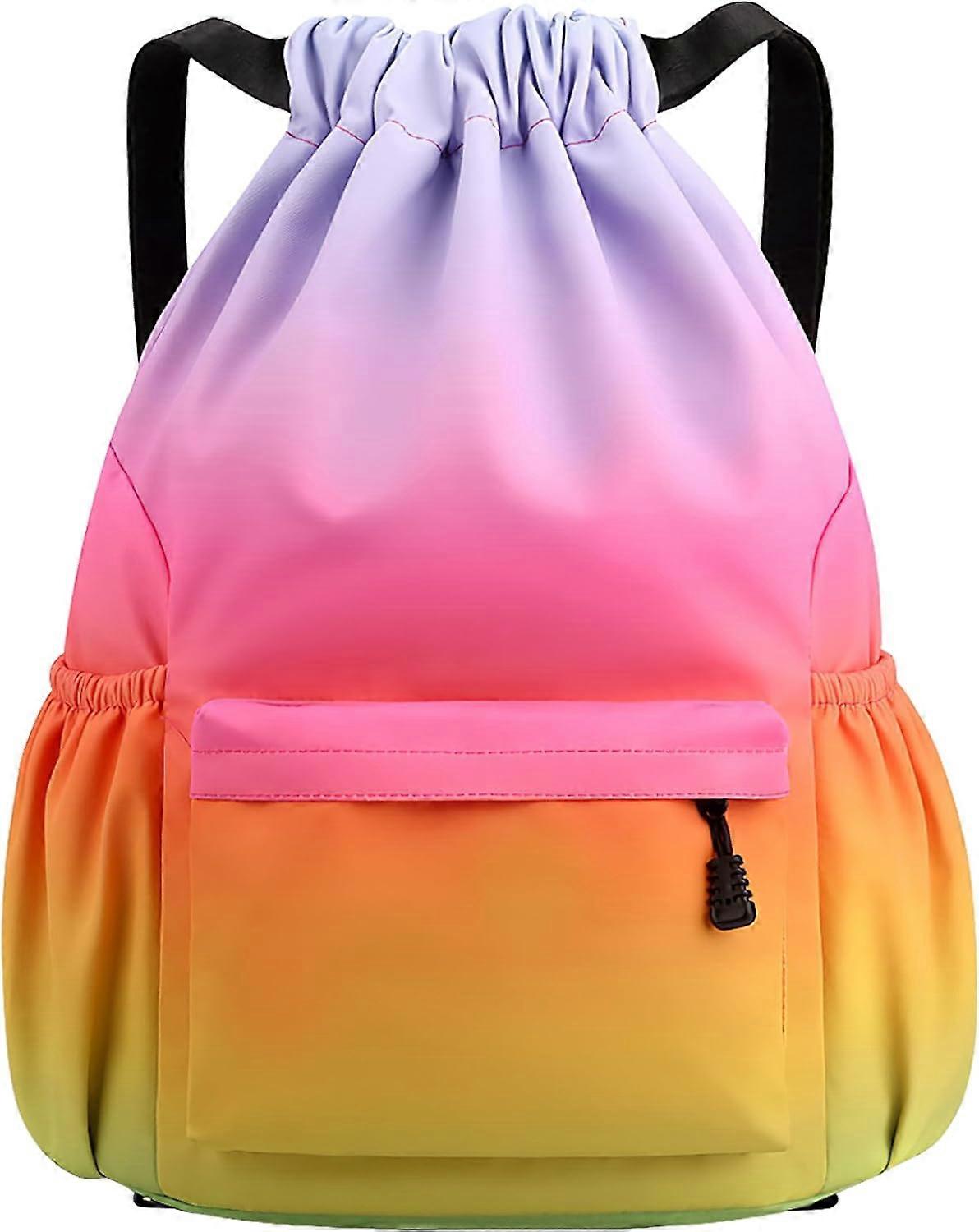 Drawstring Gym Bag, Large Drawstring Bags With Mesh Pockets Water, Nylon Waterproof Drawstring Bag Gym Bag Drawstring