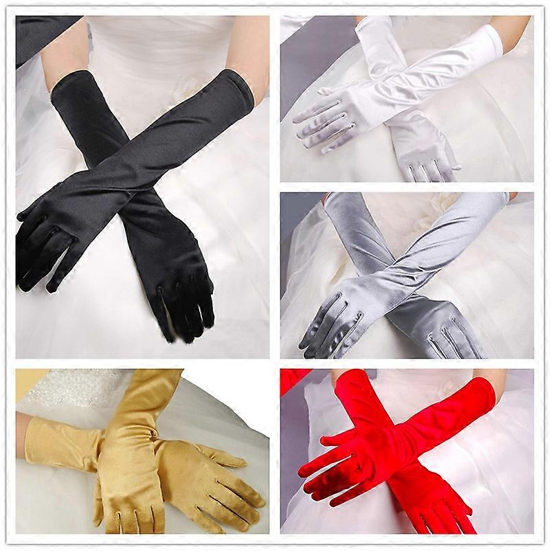 1 par chic dame kvinner bryllup fest fancy kjole opera ball lang sateng stretch hansker