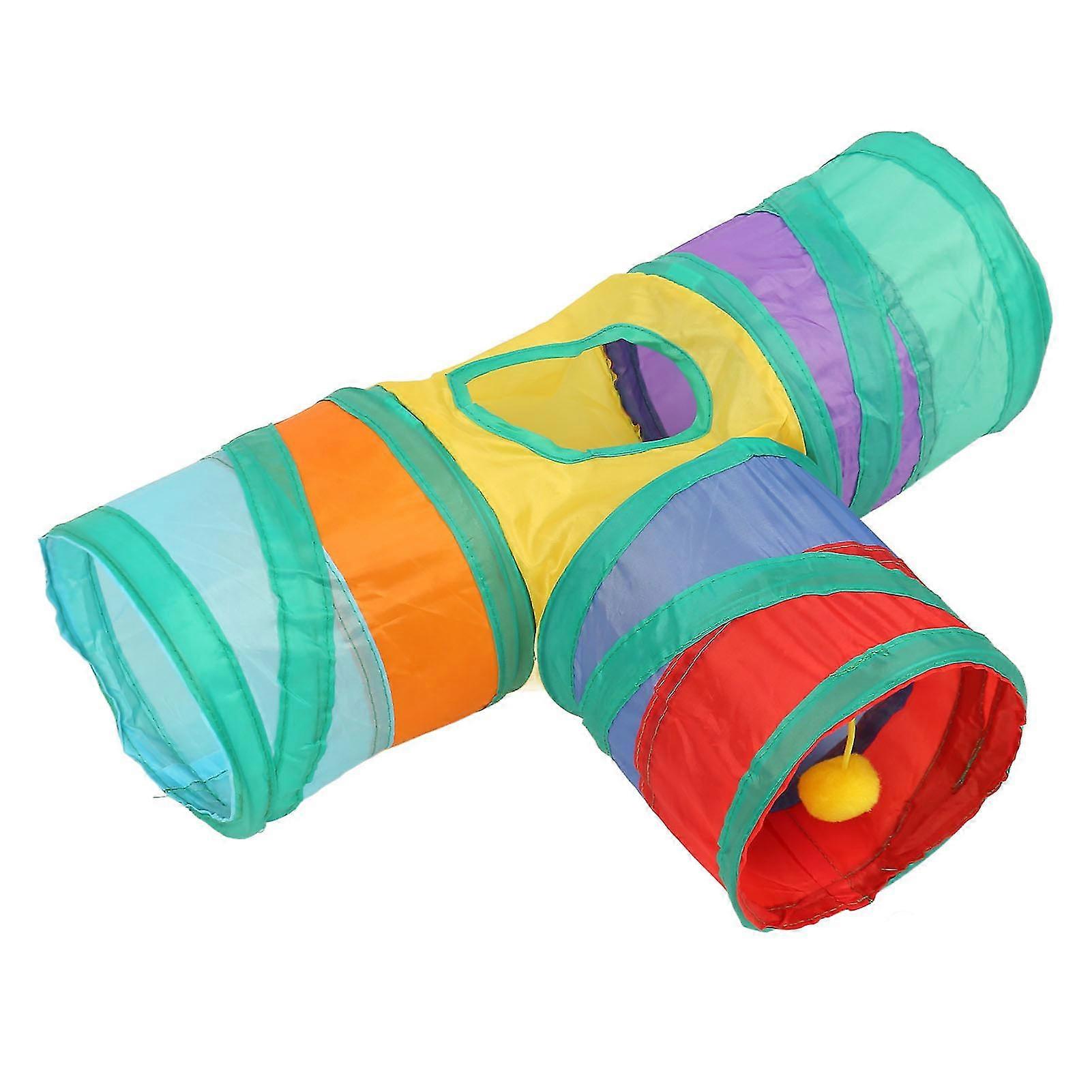 Small Pet Tunnels - Collapsible Portable Polyester Toy with Hanging Elastic Hairball for Ferrets Hamsters - 3 Way