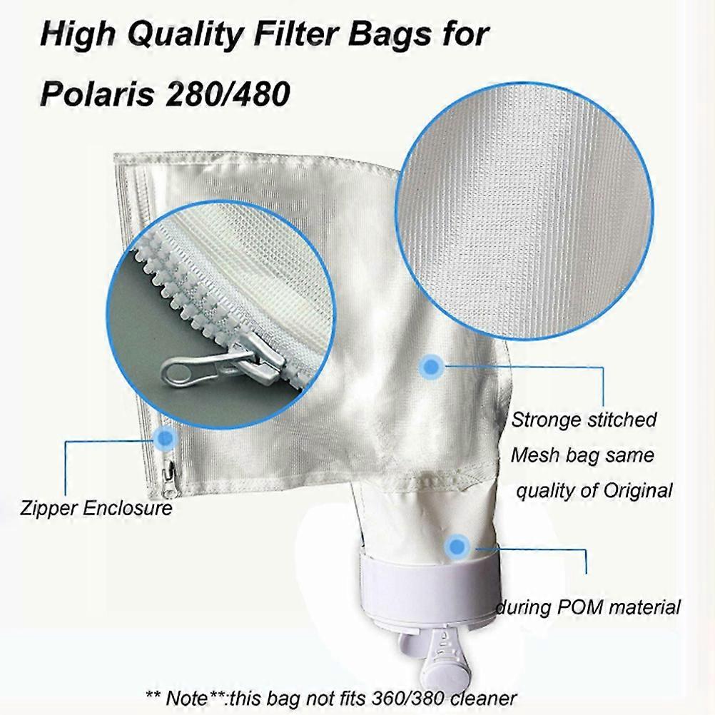2Pcs / sett Filter Poser For Polaris 280 480 Glidelås Filter Bag For Pool Cleaner Svømmebasseng Rengjøring Tool Poser