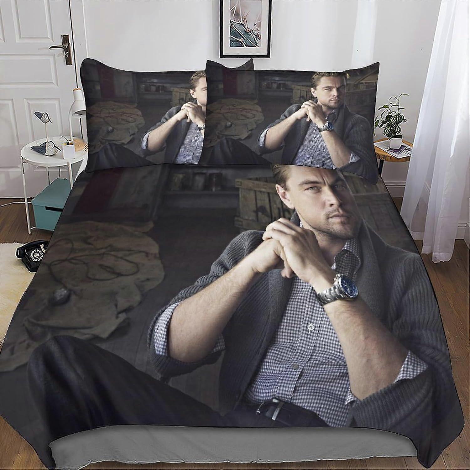 Leonardo Dicaprio 3D Duvets and Bedding Sets with Pillowcase, Bedding Duvet Cover, 3 Pieces Microfiber Bedding with Zipper Closure Pillowcases