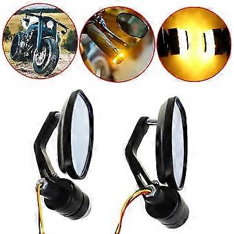 1 Pair 7/8" 22mm Universal Motorcycle Aluminum Rear View Black Handle Bar End Side Rearview Mirrors With Turn Signals Light DRL