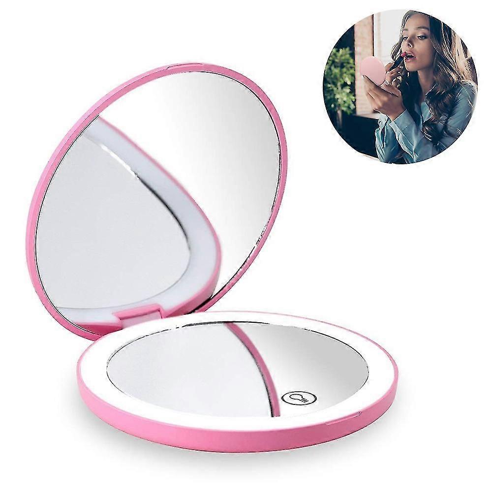 Compact Rechargeable Lighted Makeup Mirror For Travel, Purse And Handbags,1x And 10x Magnifying Handheld Makeup Mirror With 12 Leds Lights, Illuminate
