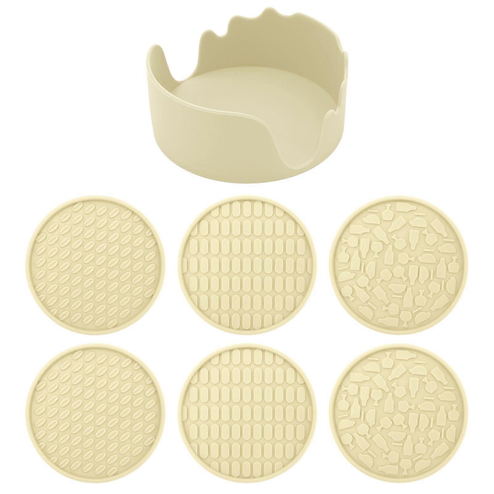 6-Pack 10cm Silicone Coasters with Holder - Non-Slip, Heat & Cold Resistant Drink Coasters for Coffee Beer Hot & Cold Cups