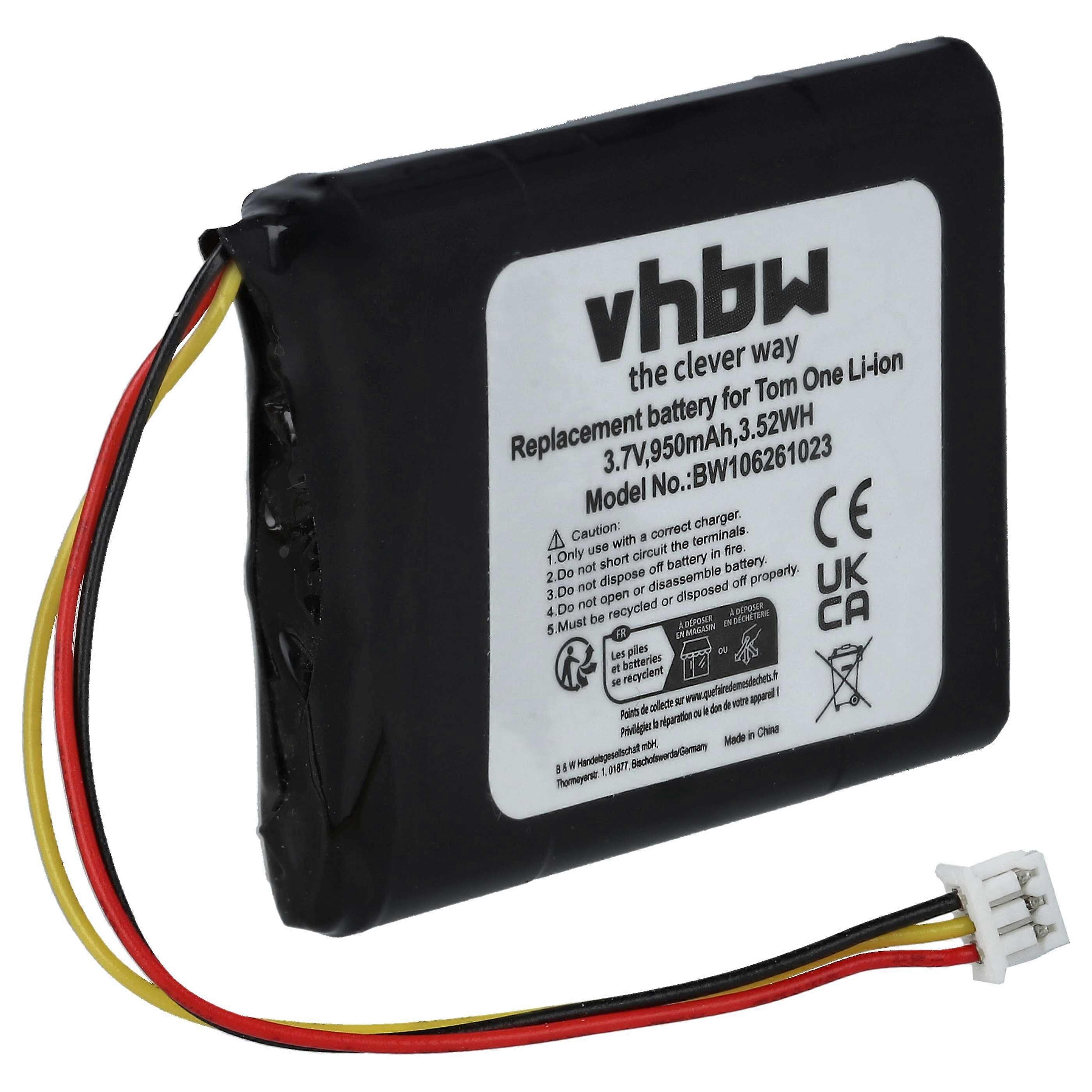 vhbw Akku kompatibel mit TomTom One Regional V2/V3, Regional V3, Regional, Regional V2, NVT2B225, IQ V5 GPS Navigation Navi (950 mAh, 3,7 V, Li-Ion)