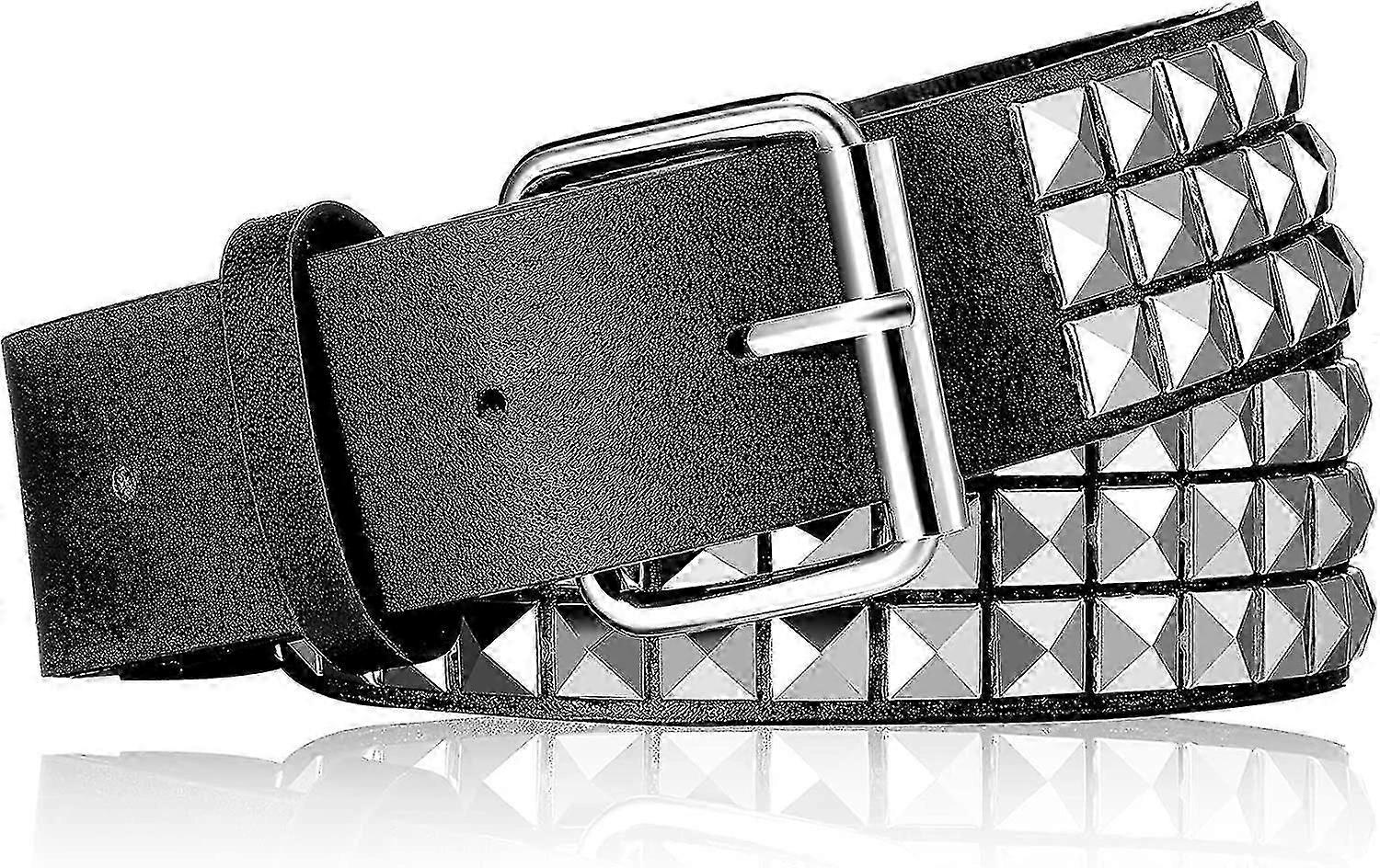 Studded Belt Metal Punk Rock Rivet Belt Punk Leather Belt Threads Studded Goth Belt With Pyramid Studs For Women Men - JS