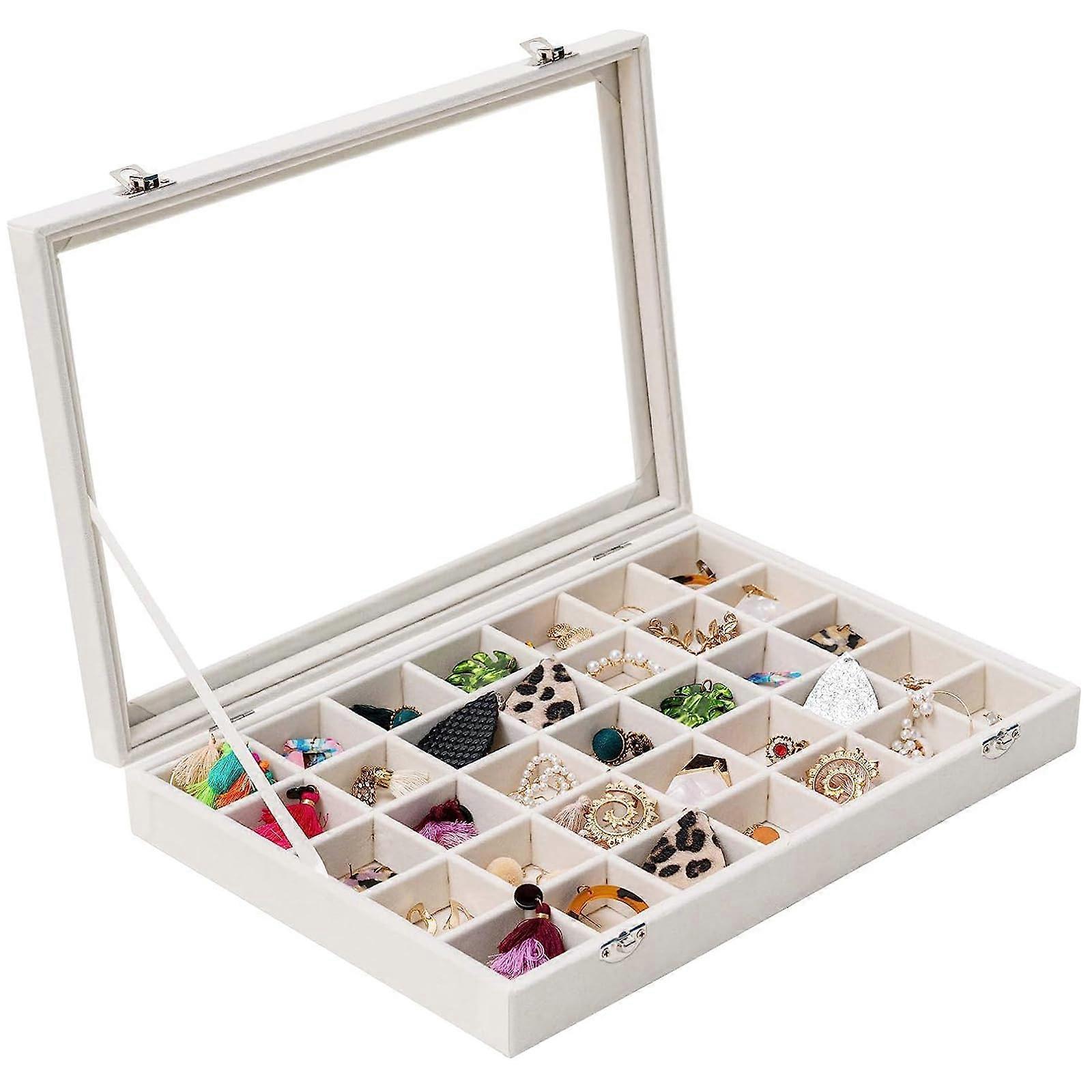Velvet Felt Earring Organizer Tray for Drawer Storage, Compact Size Jewelry Display in Gray with 24 Slots