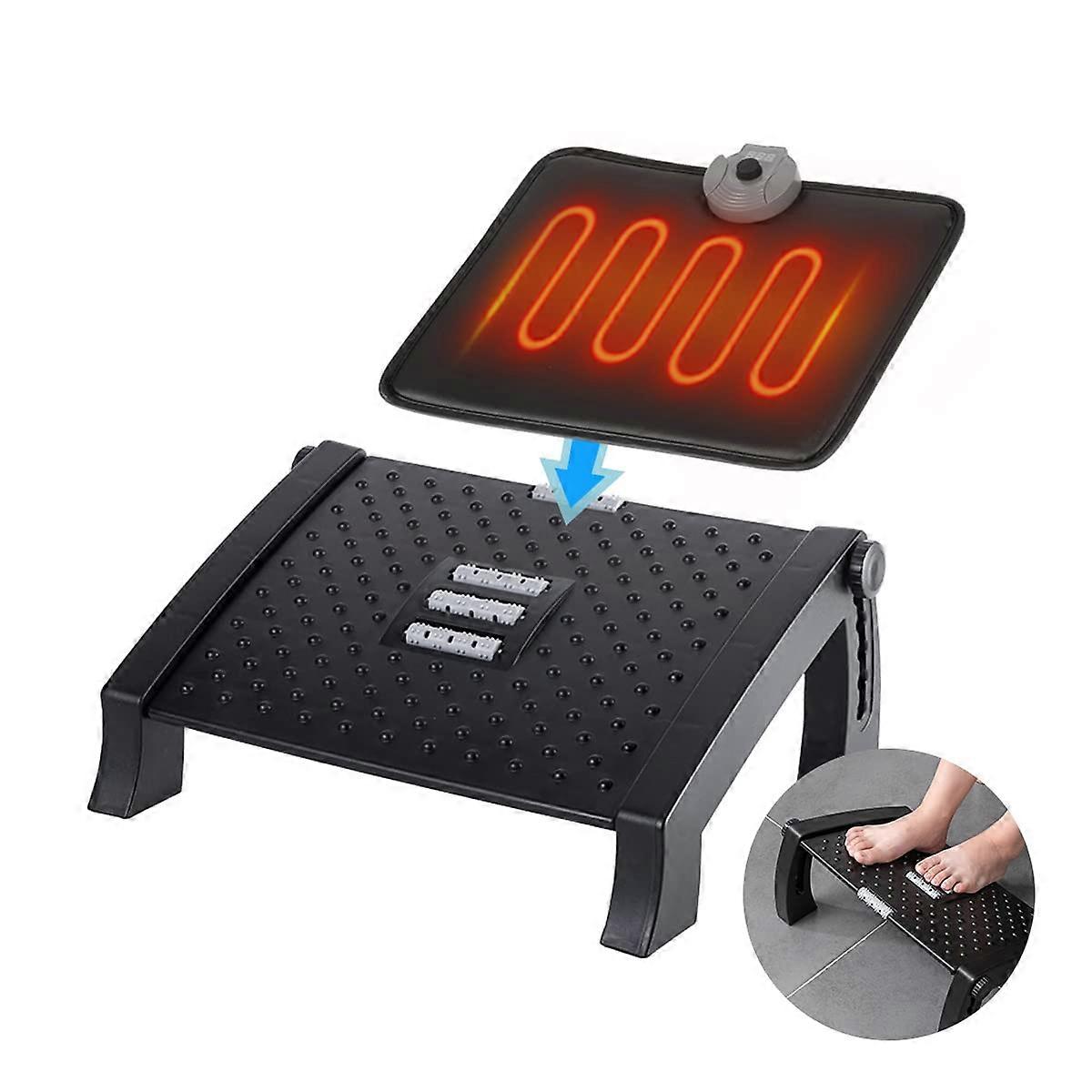 Adjustable height office foot rest 6 sturdy heights heated mat non - slip improves posture & comfort at work