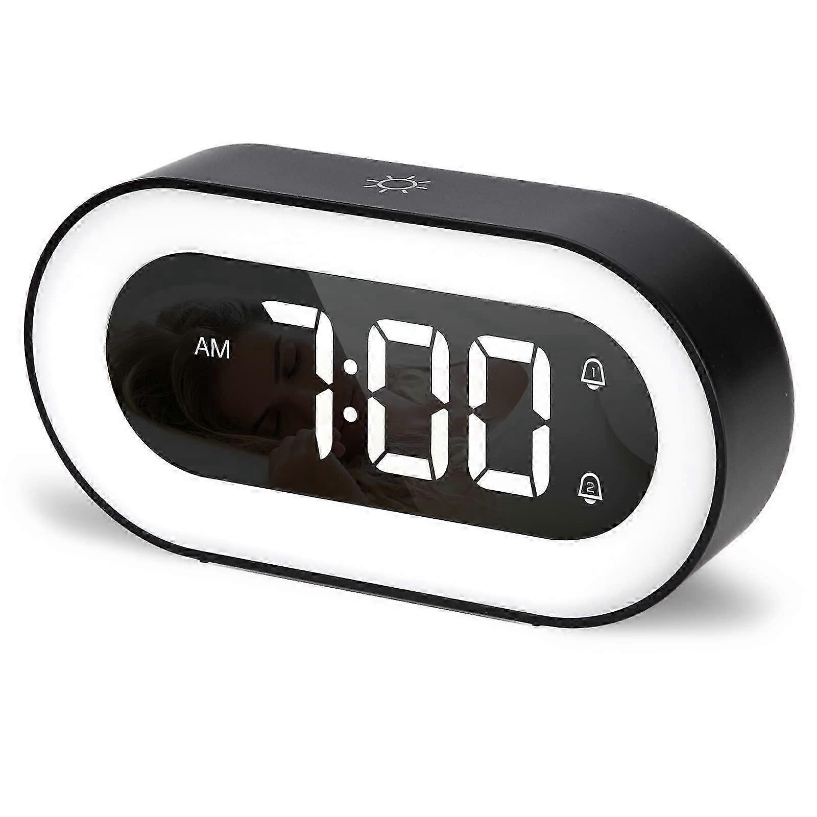 Alarm clock with light, digital alarm clock, alarm clock without ticking, 18 music ringtones, snooze function, double alarm clock, LED night light ala
